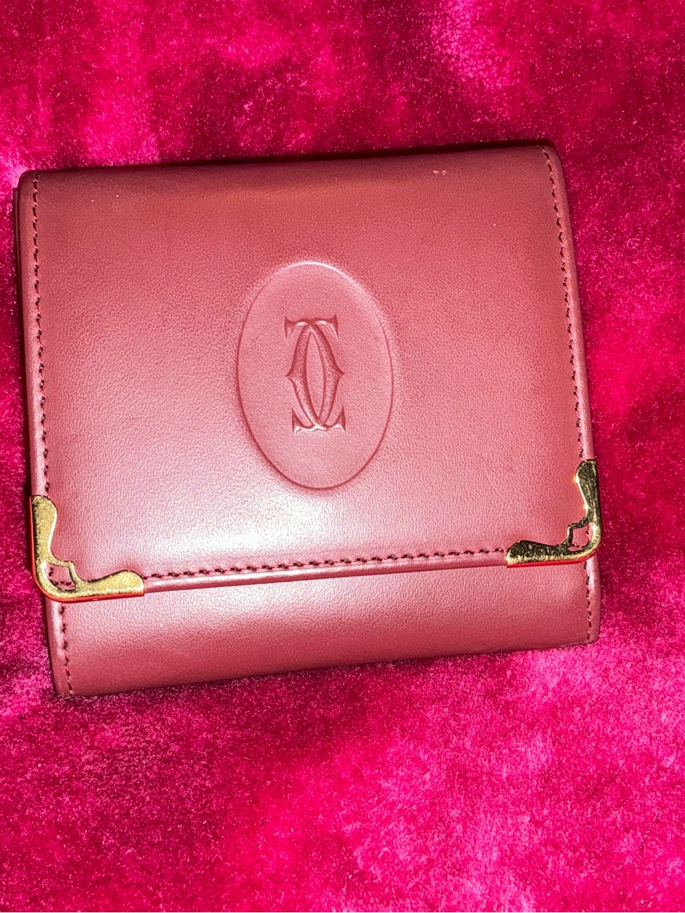 Vintage Cartier Must de Cartier Burgundy Leather Coin Purse Wallet Made in Franc